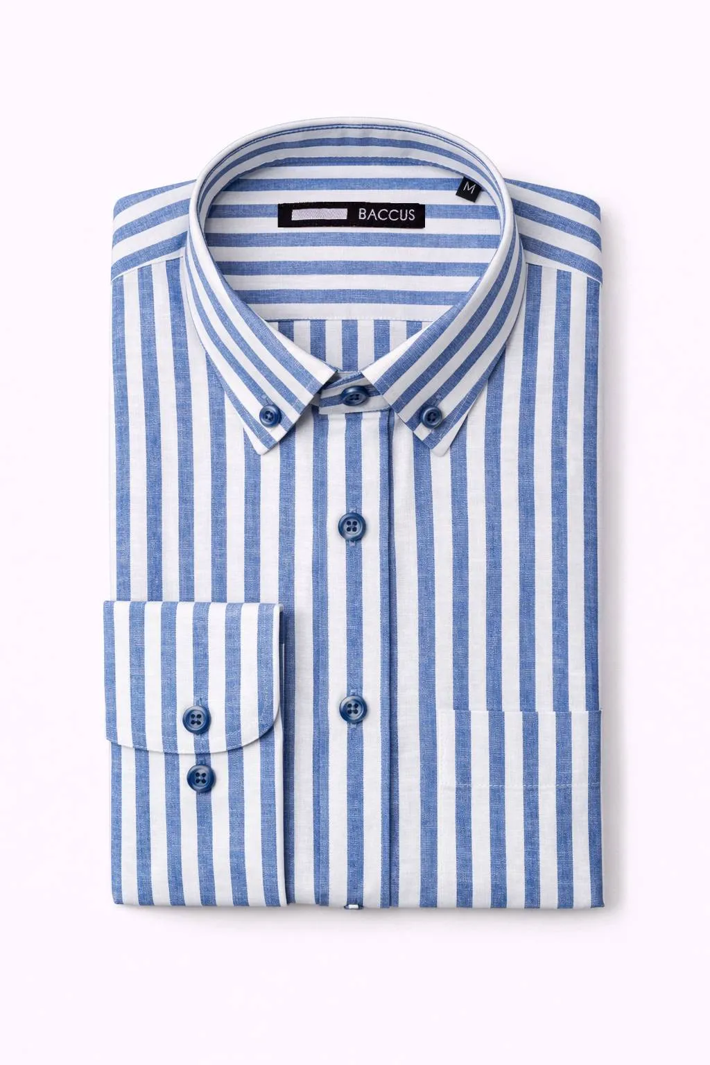 Camisa de linho e algodão azul, coleção SS26 Baccus